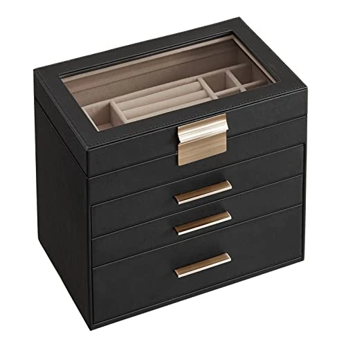Oferta limitada: SONGMICS Colección GISELLA - Caja de Joyas, Caja Joyero de 4 Niveles, Estuche de Joyería, con 3 Cajones, Gran Capacidad, Estilo Moderno, Negro Tinta y Dorado, 15,3 x 25,1 x 21,5 cm JBC161B02 de 31.99 € a 31.99 € (ahorro 0.00%)