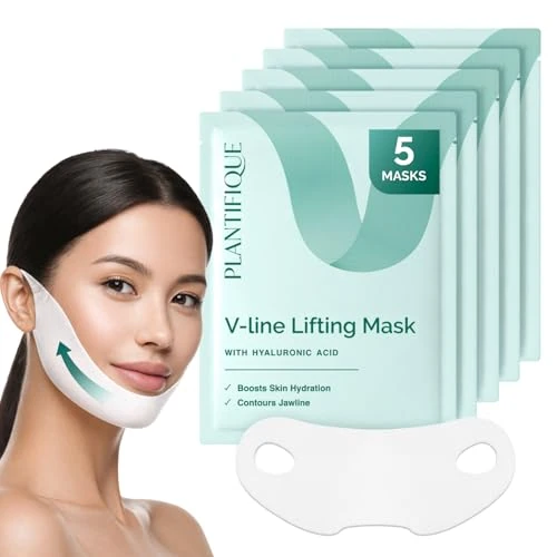 Offerta a tempo: PLANTIFIQUE Doppio Mento Cintura Viso V-Line | Maschere Rassodanti per un Contorno Viso Scolpito e Tonico | Soluzione Naturale per un Aspetto Giovane e Fresco | 5 Maschere - 9% da 21.95 € a 19.95 €