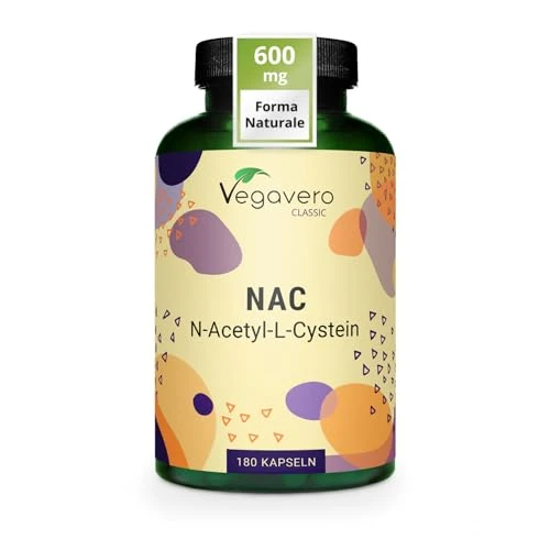 NAC Vegavero | 600 mg N-Acetil-Cisteina | Antioxidante Potente + Aumento de Glutation | Inmunidad y Antiedad | Sin Aditivos | Vegano | 180 Cápsulas