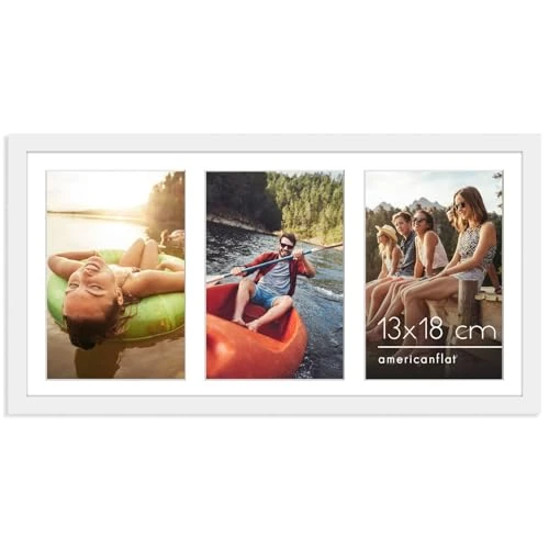 Offerta a tempo: Americanflat Cornice 13x18 cm Bianco - Portafoto da Parete Multiplo da 20x41 cm con Passepartout per 3 Foto 13x18 cm - Cornice Foto Multiple con Vetro Infrangibile - 44% da 28.32 € a 15.99 €