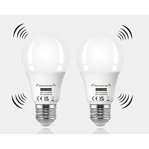LedGloeilamp met Bewegingssensor 12W E27 6000K koel wit, LED-lamp met sensor automatische schakelaar, 2st