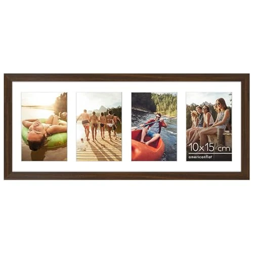 Offerta a tempo: Americanflat Cornice 10x15 cm Effetto Legno di Noce - Portafoto da Parete Multiplo da 20x51 cm con Passepartout per 4 Foto 10x15 cm - Cornice Foto Multiple con Vetro Infrangibile - 0.00% da 20.98 € a 20.98 €
