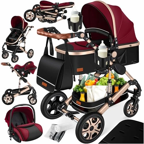 KESSER Pętle 3 w 1 Stroller combo kompletny zestaw wózków spacerowych wraz z siedziskiem sportowym do wanny i wózka spacerowego z litego kauczuku, torba do przewijania
