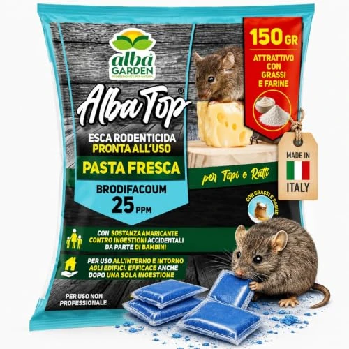Offerta a tempo: Albagarden - Veleno per Topi Potente - Topicida in Pasta per Topi | Utilizzabile con Trappola E Ultrasuoni - per Ratti di Ogni Dimensione - 15 Bustine X 150 gr - 0.00% da 9.87 € a 9.87 €