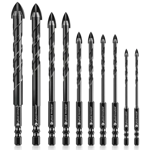 Limited offer: Masonry Concrete Drill Bit Set, Lytool 10Pcs Ceramic Tile Bits for Drill, Carbide Tip Hex Shank Bit for Brick, Tile, Wood, Glass, Plastic, Wall Mirror, Paver on Concrete or Brick Wall, 1/8" to 1/2" from 25.99 USD to 19.99 USD (save 23%)