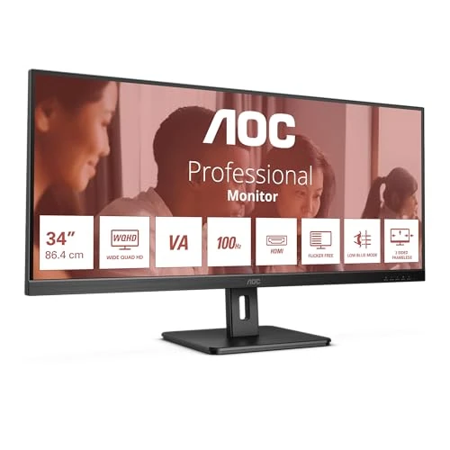 Limited offer: AOC LED-Display U34E2M/BK - 86.4 cm (34") - 3440 x 1440 WQHD from 541.00 EUR to 541.00 EUR (save 0%)