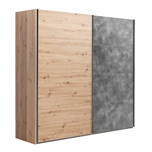 Composad Kledingkast uit de lijn SYSTEMA, kledingkast met 2 schuifdeuren, slaapkamer, (BxHxD) 250 x 223 x 67 cm, kleur eiken honing en tadao-grijs, Made in Italy