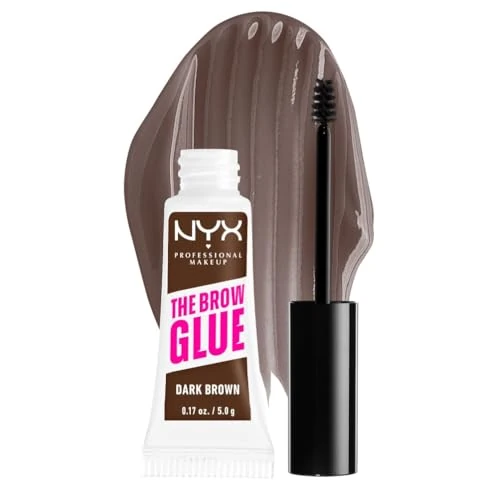NYX Professional Makeup Colle Fixatrice à Sourcils Teintée, Tenue 16H, Formule Vegan, Fini Naturel, Applicateur Goupillon, The Brow Glue, Teinte : Dark Brown (04)