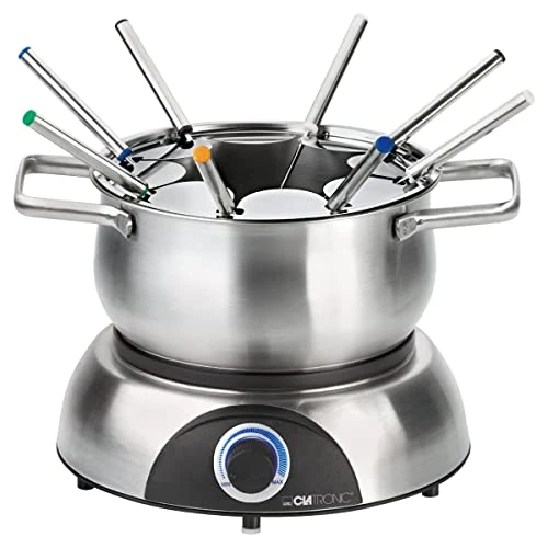 Tijdelijke aanbieding: Clatronic® fondueset | Roestvrijstalen fonduepan (Ø 18,5 cm) | tot 1,2 liter | Verwarmingsvoet met thermostaat (verlicht) | 8 roestvrijstalen fonduevorken | Afneembare vorkhouder | FD 3783 van 36.75 € naar 36.75 € (0.00% korting)