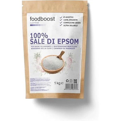 Offerta a tempo: Sale Epsom Puro 1Kg Foodboost, Naturale al 100%, Ricchissimo di Magnesio, Efficace per la Bellezza di Corpo, Pelle e Capelli, Ottimo come Fertilizzante - 5% da 14.00 € a 13.30 €