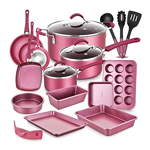 Offerta a tempo: NutriChef Set Pentole e Padelle Antiaderenti in Ceramica con Coperchi e Utensili, 20 Pezzi, Teglie da Forno per Pizza, Pane, Teglie Forno per Dolci, Torta, Biscotti, Stampo Muffin e Stampo Plumcake - 0.00% da 179.99 € a 179.99 €