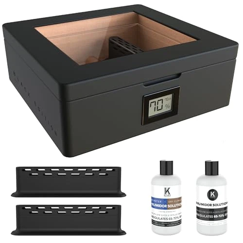 Limitiertes Angebot: CASE ELEGANCE MAG Humidor, Glasplatte mit Magnetverschluss, Aufbewahrung für 20–30 Zigarren, mattschwarz mit maßgefertigter polierter schwarzer Hardware, digitaler Hygrometer, schwarz von 68.99 EUR auf 27.59 EUR (Spare 60%)