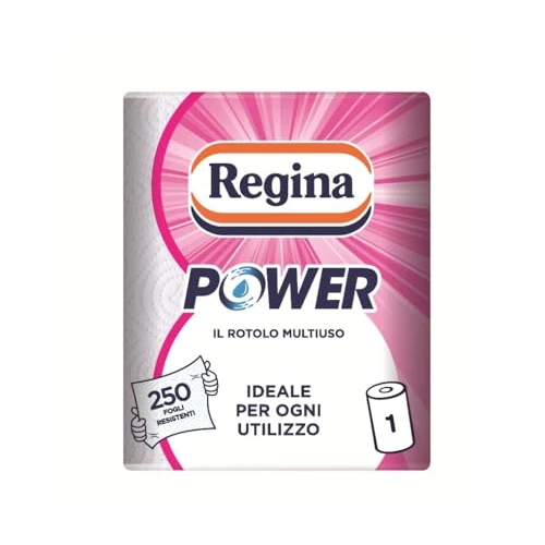 Offerta a tempo: Regina Power Carta Multiuso, 1 Rotolo da 250 Fogli a 2 Veli, Ottimo per la Pulizia di ogni Superficie, Confezione riciclabile, Carta 100% certificata FSC - 50% da 4.99 € a 2.50 €