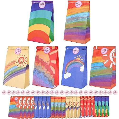 Offerta a tempo: Romon Sacchetti Regalo Carta Kraft,24 Pezzi Arcobaleno Sacchetti di Carta Con 24 Adesivi,Sacchetti Confetti Sacchettini Compleanno Bambini per Matrimoni, Compleanni, Natale, Halloween, Feste - 5% da 7.99 € a 7.59 €