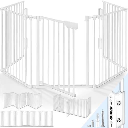 Offerta a tempo: KIDUKU® Barriera di sicurezza 300 cm per Bambini e Animali | Cancelletto Griglia di Sicurezza per Camino - Preassemblato | Barriera Protettiva Pieghevole per Porte o Scale - 5 Pannelli - 20% da 84.90 € a 67.60 €