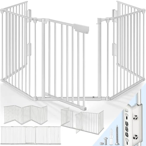 Offerta a tempo: KIDUKU® Barriera di sicurezza 300 cm per Bambini e Animali | Cancelletto Griglia di Sicurezza per Camino - Preassemblato | Barriera Protettiva Pieghevole per Porte o Scale - 5 Pannelli - 20% da 84.90 € a 67.60 €