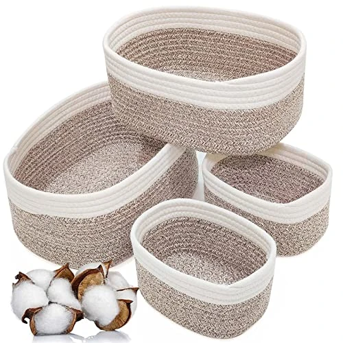 Lot de 4 paniers de rangement en corde de coton tressée, paniers de rangement pour salle de bain, table à langer, paniers tressés, empilables, polyvalents, pour décoration de chambre d'enfant
