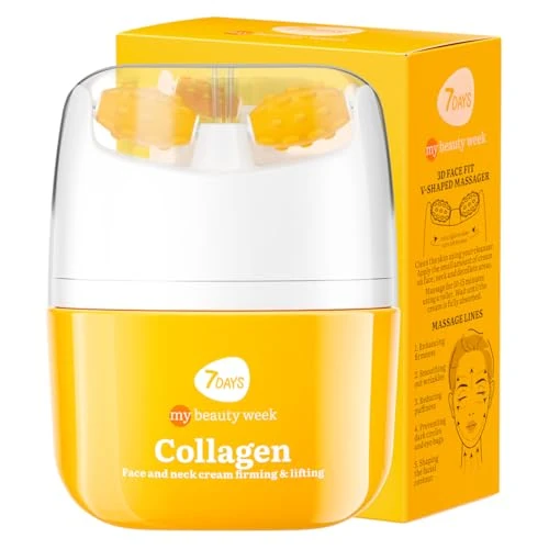 7DAYS Face Moisturizer with Collagen – Korean Skin Care Daily Face Cream for Women – Anti Aging, Anti-Wrinkle, Firming – with Face Roller & Neck Massager – 1.35 fl oz