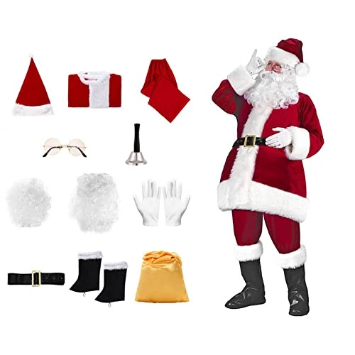 Zeitlich begrenztes Angebot: 11 Stück Herren Weihnachtsmannkostüm aus luxuriösem Samt für Erwachsene Kleidung Kostüm komplett rot Weihnachten Party Verkleiden (L) von 63.22 € auf 63.22 € (0.00% Rabatt)