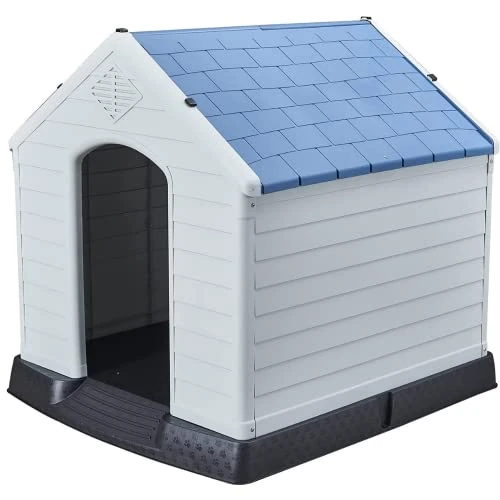 Limited offer: acquaverde | Kennel for Medium / Large Dogs, Resin House, with Pent Roof and Insulating Base, Ideal for Outdoor and Home, Easy to Assemble - White/Blue, XL, 101 x 97 x 99 cm from 109.90 EUR to 109.90 EUR (save 0%)