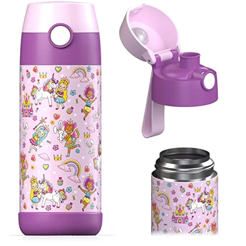 Offerta a tempo: Jarlson® Borraccia Termica Bambini 350ml MALI [SENZA BPA e FTALATI] Bottiglia Acciaio Inox - Termos per Acqua per Bambino e Bambina - Mantiene Freddo - Ideale per Scuola, Sport e Viaggi (Principessa) - 0.00% da 23.95 € a 23.95 €