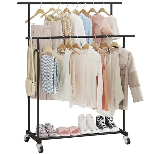 Offerta a tempo: Calmootey Appendiabiti a doppia asta, appendiabiti portatile per camera da letto, soggiorno, negozio di abbigliamento, nero - 30% da 45.93 € a 32.34 €