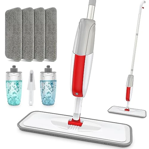 Limited-time offer: MANGOTIME Spray Mop for Cleaning Floors, Microfibre Wet Dry Dust Flat Floor Mop with 2 Refillable Bottles & 4 Washable Pads for Home Commercial Laminate Wood Vinyl Tile LVT Ceramic Glass Cement Marble from 13.99 £ to 13.99 £ (save 0.0%