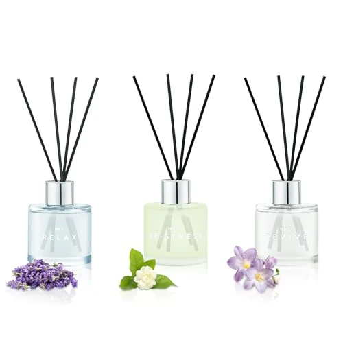 Tijdelijke aanbieding: DIUFJAG Geurverspreiders 3 x 50 ml Lavendel/Jasmijn/Freesia Aromatherapie Diffuser Met 12 Vezelsticks,Luchtverfrisser voor Slaapkamer Badkamer Kantoor van 19.99 € naar 19.99 € (0.00% korting)