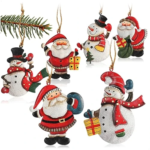 Offerta a tempo: COM-FOUR® 6x Ciondoli in metallo per l'albero di Natale - Addobbi natalizi con pupazzo di neve e Babbo Natale (6 pezzi - grande) - 17% da 16.99 € a 14.10 €