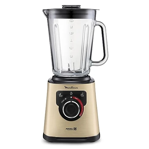 Moulinex Electric Blender, 1200 W, Glass Bowl Useful Capacity 1.5 L, Smoothie Blender, Powelix Blade Technology, High Quality, Easy Cleaning, PerfectMix Black/Gold LM871A10