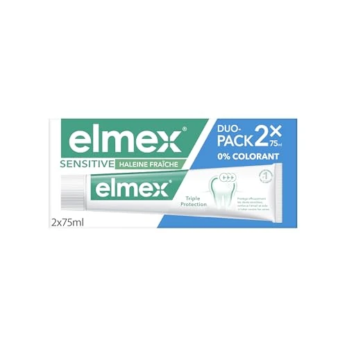 ELMEX - Pasta do zębów ELMEX Sensitive świeży oddech 0% barwników - wrażliwe zęby, bolesne dziąsła, ochrona e-maila - 2 x 75 ml