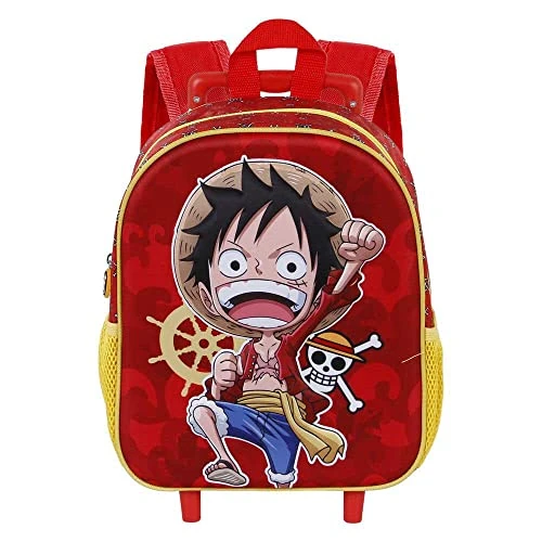 One Piece Luffy-Mochila 3D con Ruedas Pequeña, Rojo, 26 x 34 cm, Capacidad 12.5 L