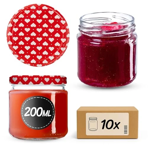 Tijdelijke aanbieding: KADAX Set van 10 potten van 200 ml met schroefdeksel Ø 66 mm - dikwandige dessertpotten, luchtdicht, vaatwasserbestendig, ideaal voor jam en conserven van 17.13 € naar 15.10 € (12% korting)