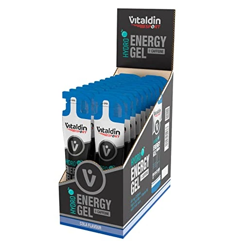 VITALDIN Sport Hydro Energy Gel Caffeine – 24 Gels x 55 ml – Energy Gel Cola Flavour with 60 mg Caffeine & Vitamin B6 - Fast and Sustained Energy in Running, Cycling & Endurance Sports
