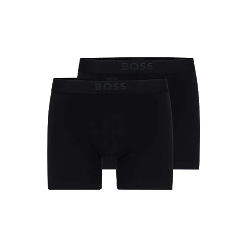 BOSS mens 2-pack Soft Modal Boxer Briefs, Dark Soil Black, Small US