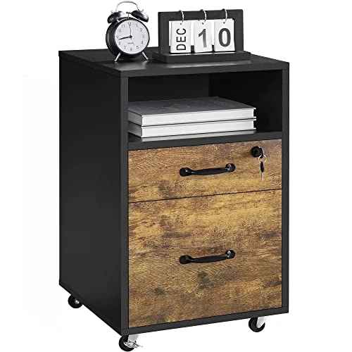 Offerta a tempo: Yaheetech Armadietto da Ufficio e Studio Schedario da Archivio con 2 Cassetti e Ruote Mobile con Ripiano Aperto 40 x 40 x 65,5 cm Mobiletto Portadocumenti A4 Marrone e Nero - 22% da 50.99 € a 39.99 €