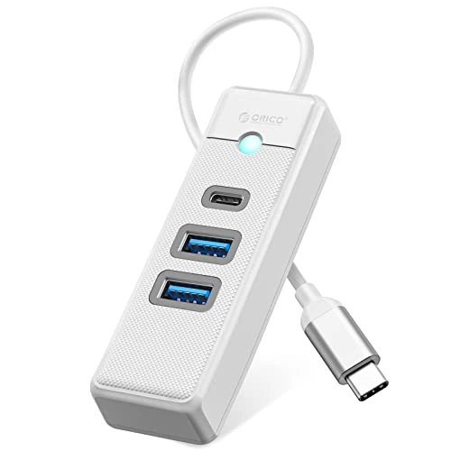 ORICO USB C-hub, 3 poorten USB-verdeler met 2 USB A en 1 type C voor laptop, mobiele telefoon, tablet met 0,15 m kabel, compatibel met Mac OS 10.X en hoger, Linux, Android, wit