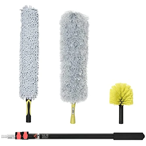 Oferta limitada: HOMCOM Kit de limpieza para el hogar con barra de extensión, plumero para telarañas y ventilador de techo de microfibra, amarillo y gris de 33.95 € a 27.63 € (ahorro 19%)