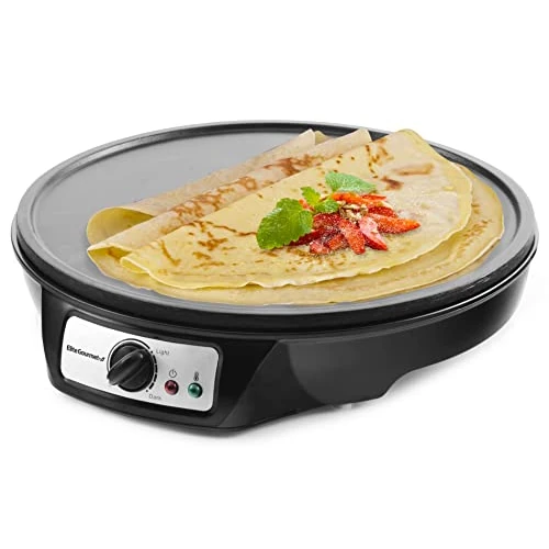 Elite Gourmet ECP-126 Electric Crepe Pan with Spreader, Spatula and Recipes (12-Inch, Black)