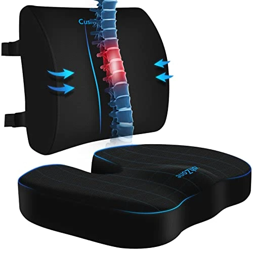 Offerta a tempo: CushZone Cuscino da seduta, cuscino lombare con cinturino regolabile, per alleviare il dolore sciatica, con rivestimento lavabile in memory foam per auto, viaggio e sedia a rotelle, nero - 0.00% da 33.99 € a 33.99 €