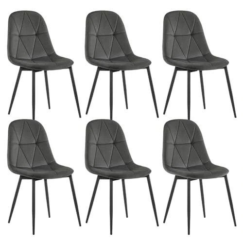 Tijdelijke aanbieding: Lestarain Eetkamerstoelen met rugleuning, voor eetkamer, keuken, woonkamer, keuken, gestoffeerd, met fluwelen bekleding, metaal, ergonomisch design, donkergrijs, 6 stuks van 165.99 € naar 82.99 € (50.0% korting)
