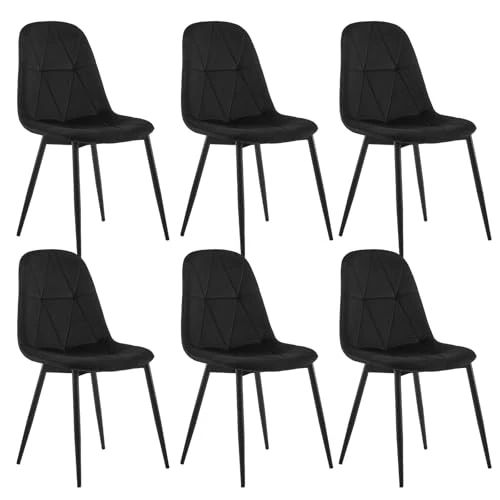 Tijdelijke aanbieding: Lestarain Eetkamerstoelen, set van 6 met rugleuning, voor eetkamer, keuken, woonkamer, keukenstoelen, gestoffeerd, met fluwelen bekleding, van metaal, ergonomisch design, zwart van 248.99 € naar 248.99 € (0.00% korting)