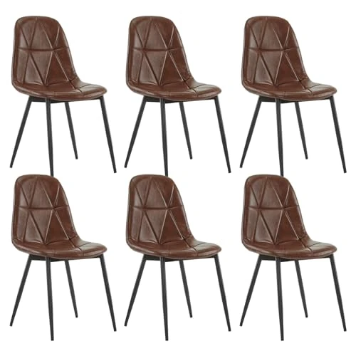 Tijdelijke aanbieding: Lestarain Set van 6 eetkamerstoelen met rugleuning, keukenstoel met kunstleren bekleding, gestoffeerde stoel van metaal, ergonomische stoel voor eettafel, bruin LCNI110001-6 van 248.99 € naar 248.99 € (0.00% korting)