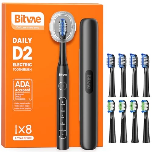 Oferta limitada: D2 Cepillo de Dientes Eléctrico Sónico para Adultos y Niños, Cepillo de Dientes Eléctrico Ultrasónico Recargable, 8 Cabezales y 5 Modos, Negro de 24.99 EUR a 12.99 EUR (ahorro 48%)