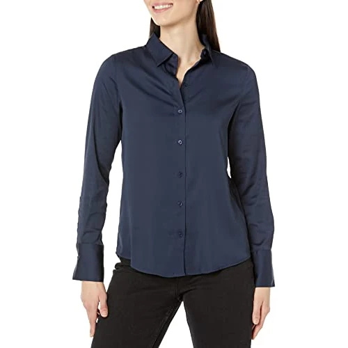 Zeitlich begrenztes Angebot: Amazon Essentials Damen Regular-Fit Satinhemd Knopfleiste, Marineblau, XS von 20.80 € auf 20.80 € (0.00% Rabatt)