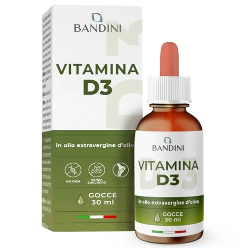 Bandini® Vitamina D3 2000 U.I. por gota | Vitamin D Liquida Pura | Colecalciferol en aceite de oliva virgen extra | Suplementos Vitaminicos Alta biodisponibilidad | 30ml - 840 gotas | Sin Aditivos