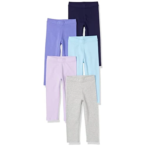 Amazon Essentials Meisjes legging, pak van 5, Aqua Blauw/Grijs/Lila/Navy/Paars, X-Small