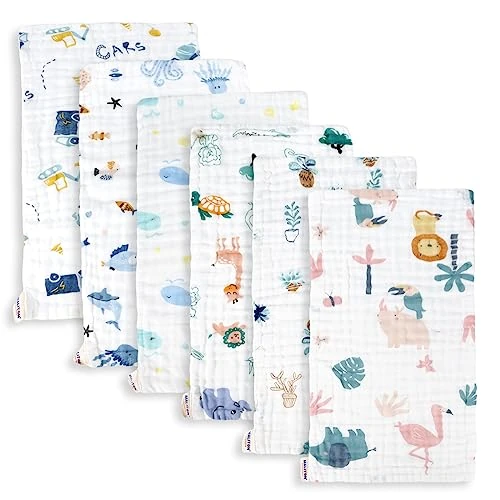 Maliton Muselinas Bebe Algodon,6 Piezas 50 * 25cm Muselinas Bebe,6 Capas De AbsorcióN De Agua Y Suavidad Gasas para Bebes,Piel Sensible para ReciéN Nacidos, Set De Regalo
