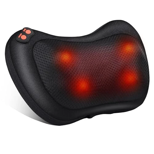 Neck and Back Massager with Heat Shiatsu Massage Pillow Deep Kneading Massager for Shoulder, Back, Waist Muscle Pain Relief Relax at Home Office Car, Gift Idea for Women&Men (Black)