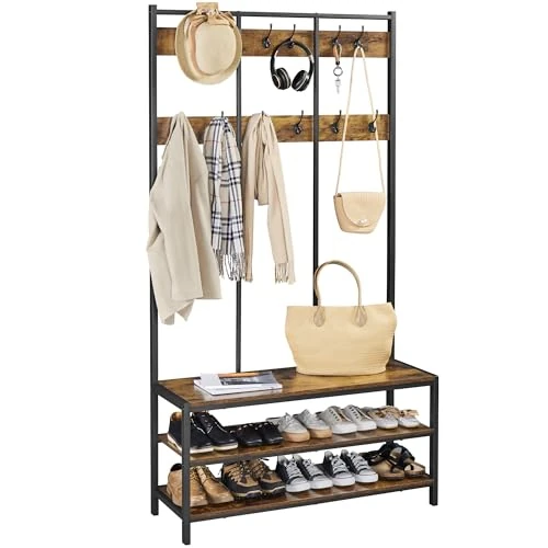 Offerta a tempo: Yaheetech Stand Portabiti in Legno e Metallo con Panca Scarpiera Marrone - 35% da 79.99 € a 52.24 €